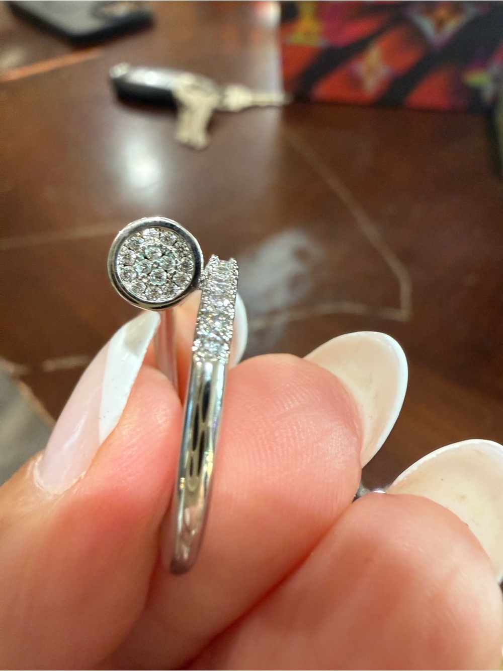 Sterling Silver Pavé Open Ring with Round Cluster Accent - Silver